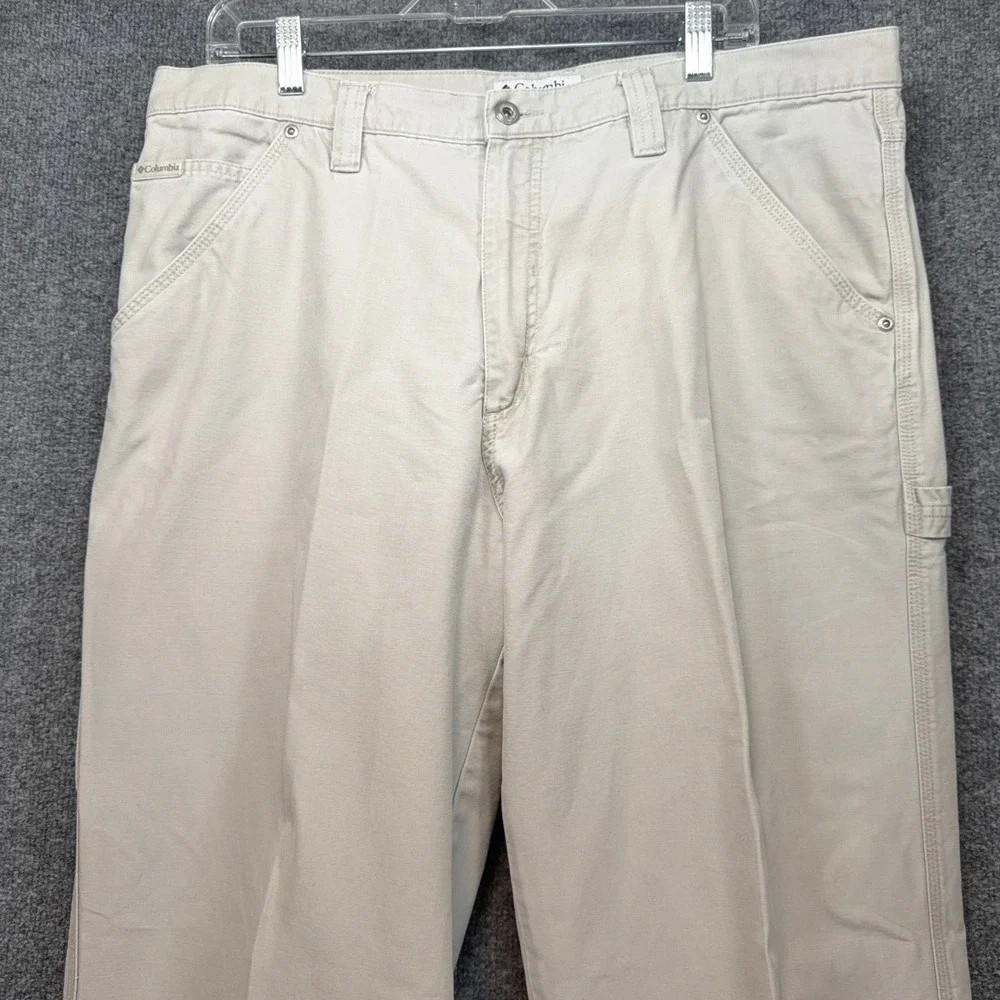 Columbia Carpenter Pants Mens 38 Khaki Tan Utility Canvas Workwear Hiking Rugged